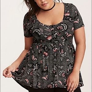 Floral print button front babydoll top